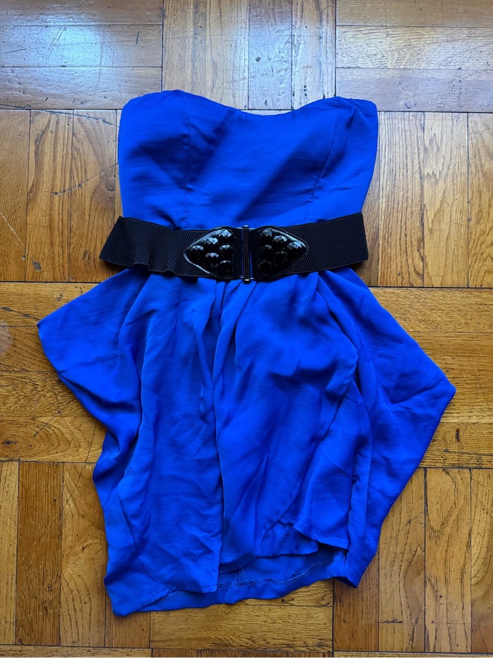 Vintage TRIXXI Strapless Royal Blue Dress with Black Waist Belt